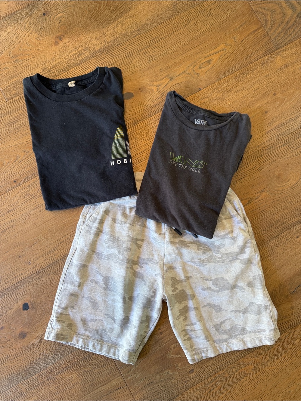 Vans Black Logo Tee with Camouflage Shorts Set